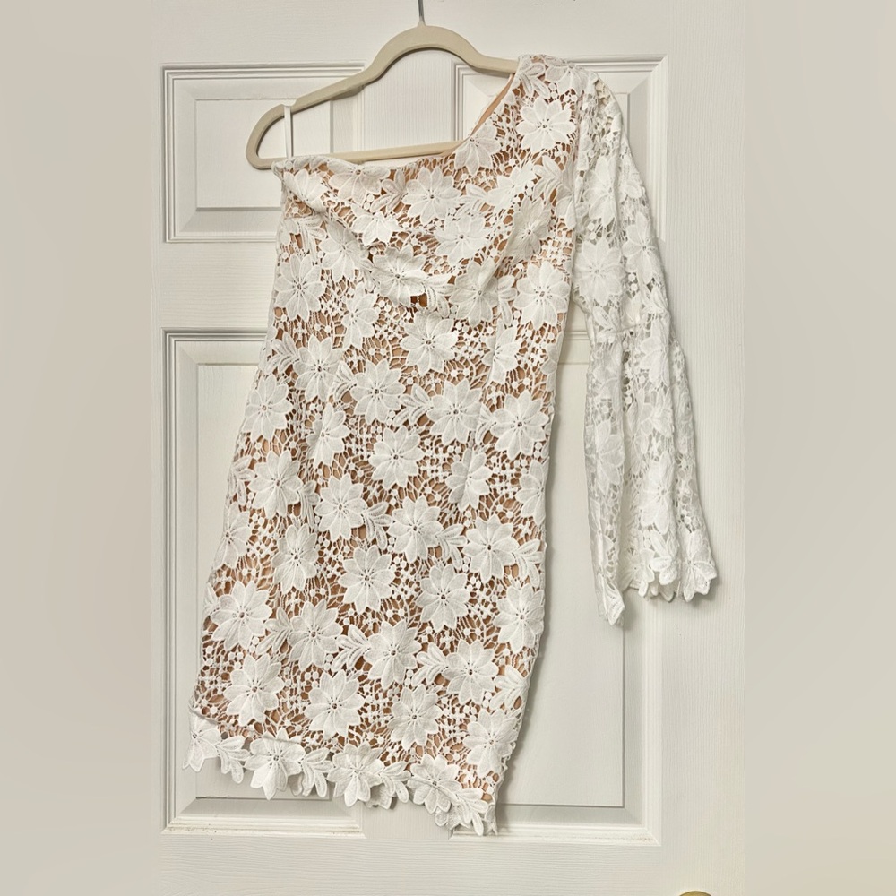 Elegant White Lace One Shoulder Dress